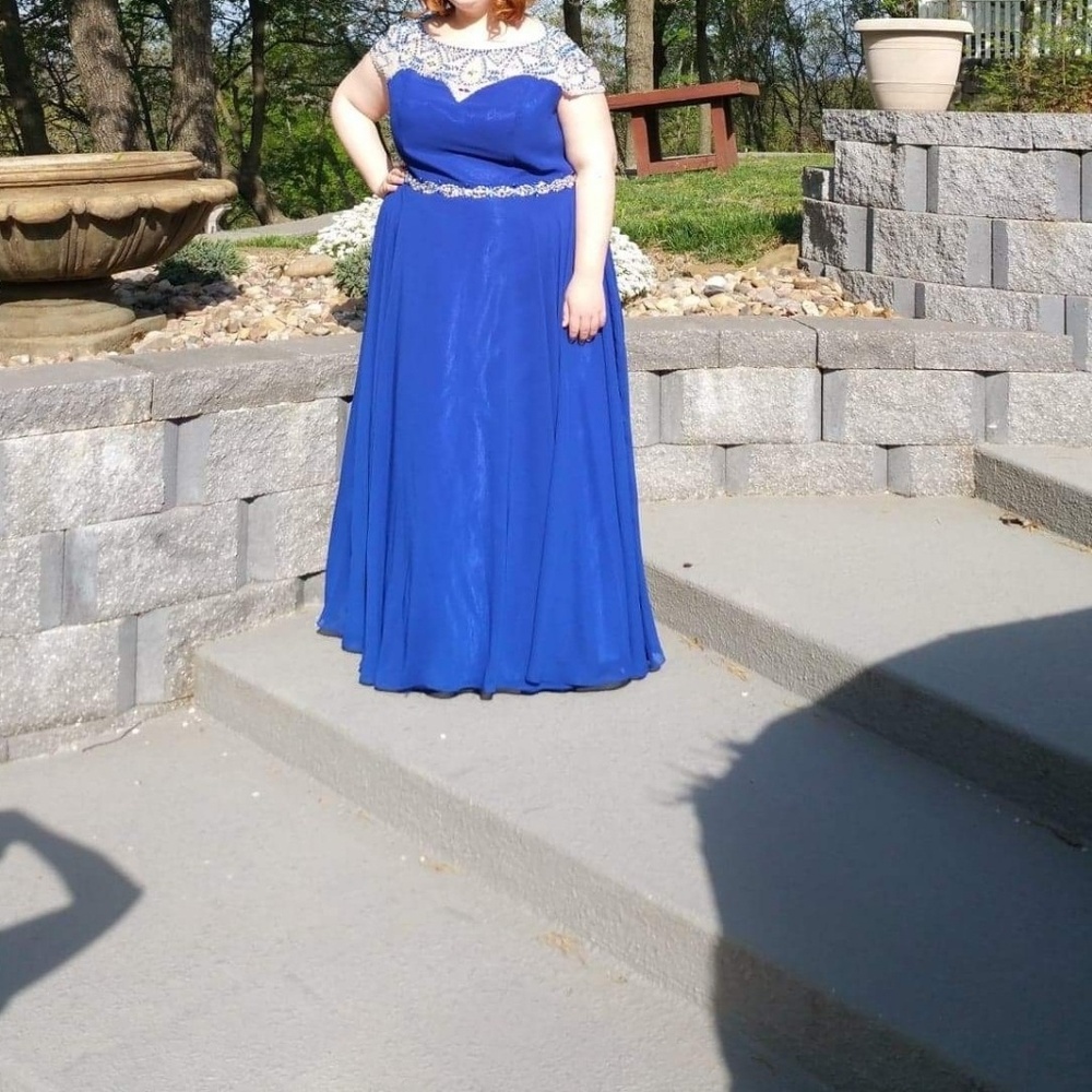 Formal prom dress blue beaded